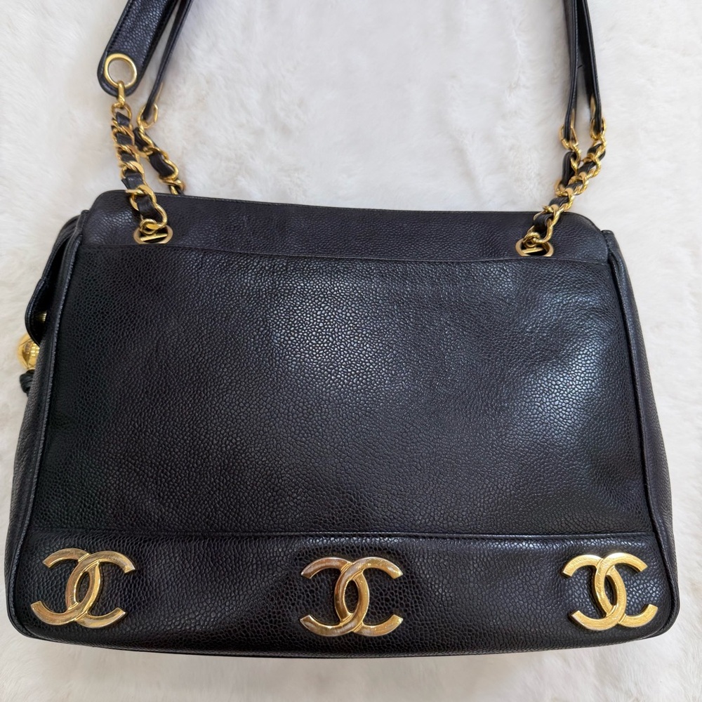 CHANEL Black Caviar Leather Triple CC Shoulder Bag - Picture 1 of 12